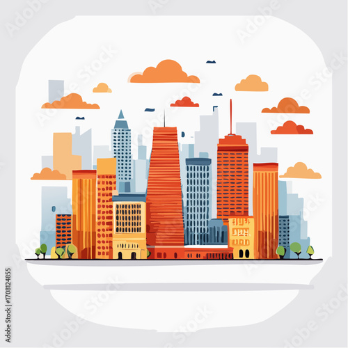 Orange and Blue Cityscape Illustration