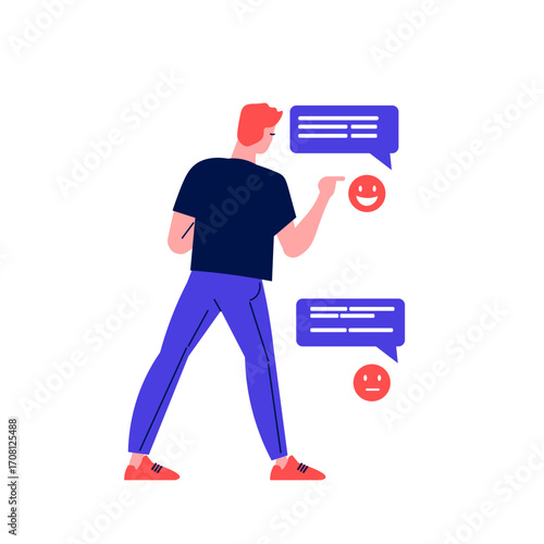 Man Checking Feedback with Emoji, Person Interacting with Messages