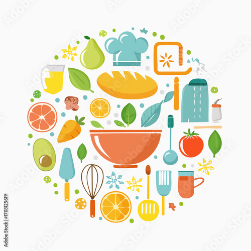 Colorful Food Icons Arranged in a Circle