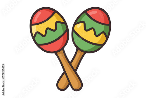 Colorful maracas vector icon. Cartoon illustration of a pair of rumba shakers. Musical instrument for Latin music, fiesta, or carnival. Percussion symbol for rhythm and sound.