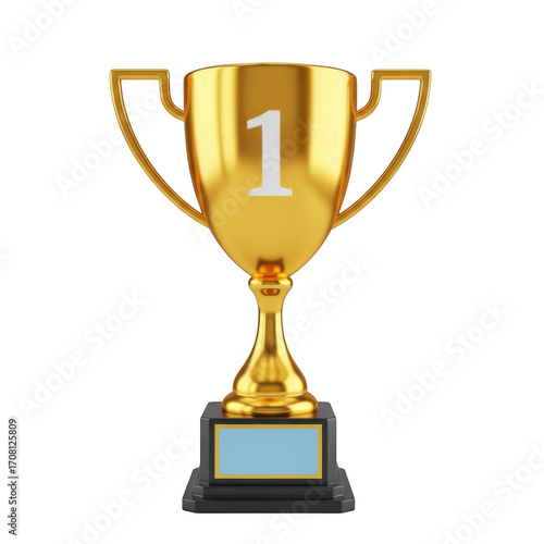 Golden trophy with the number one isolated on transparent background