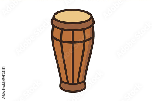 Conga drum vector illustration. Cartoon percussion musical instrument icon. Latin music, salsa, rumba concept. African, Cuban culture ethnic rhythm beat sound symbol.