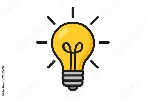 Light bulb icon for idea, solution, innovation. Thinking symbol. Concept of inspiration, creativity, genius. Electric lamp sign for energy, knowledge. Vector illustration.