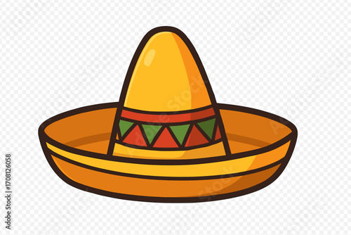 Sombrero hat vector icon for Mexican holiday. Cartoon illustration of traditional mariachi headwear. Cinco de Mayo or festival party symbol. Isolated on transparent background.