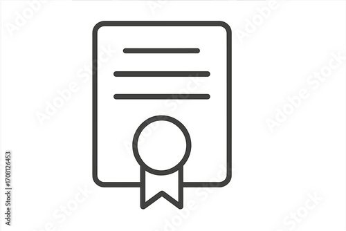Certificate icon vector line art. Diploma, degree, award symbol. Simple outline design for graduation, achievement, qualification. Official document, license, patent, guarantee.
