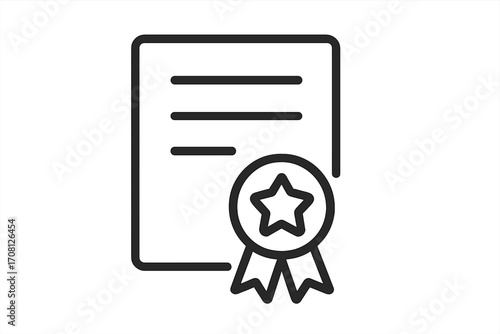 Simple certificate line icon. Diploma, license, and award document symbol. Quality guarantee seal. Achievement and success concept. Verified contract or degree vector.