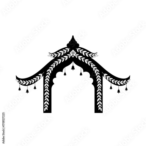 Vector art of elegant black and white indian wedding arch vector illustration traditional decorative entrance gate design