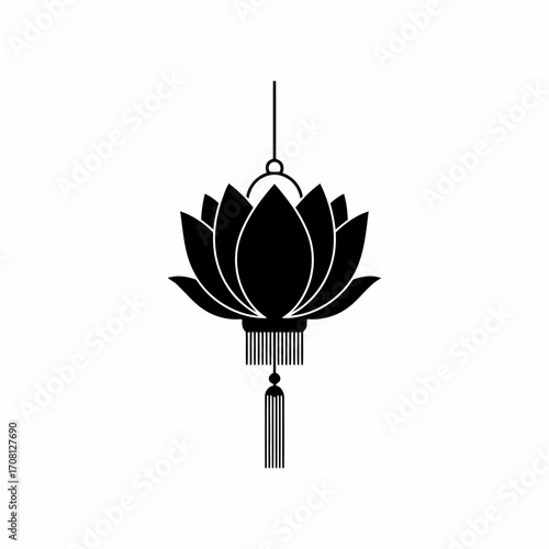 Vector art of elegant black lotus flower lantern, a serene and graceful decorative element that brings tranquility and beauty