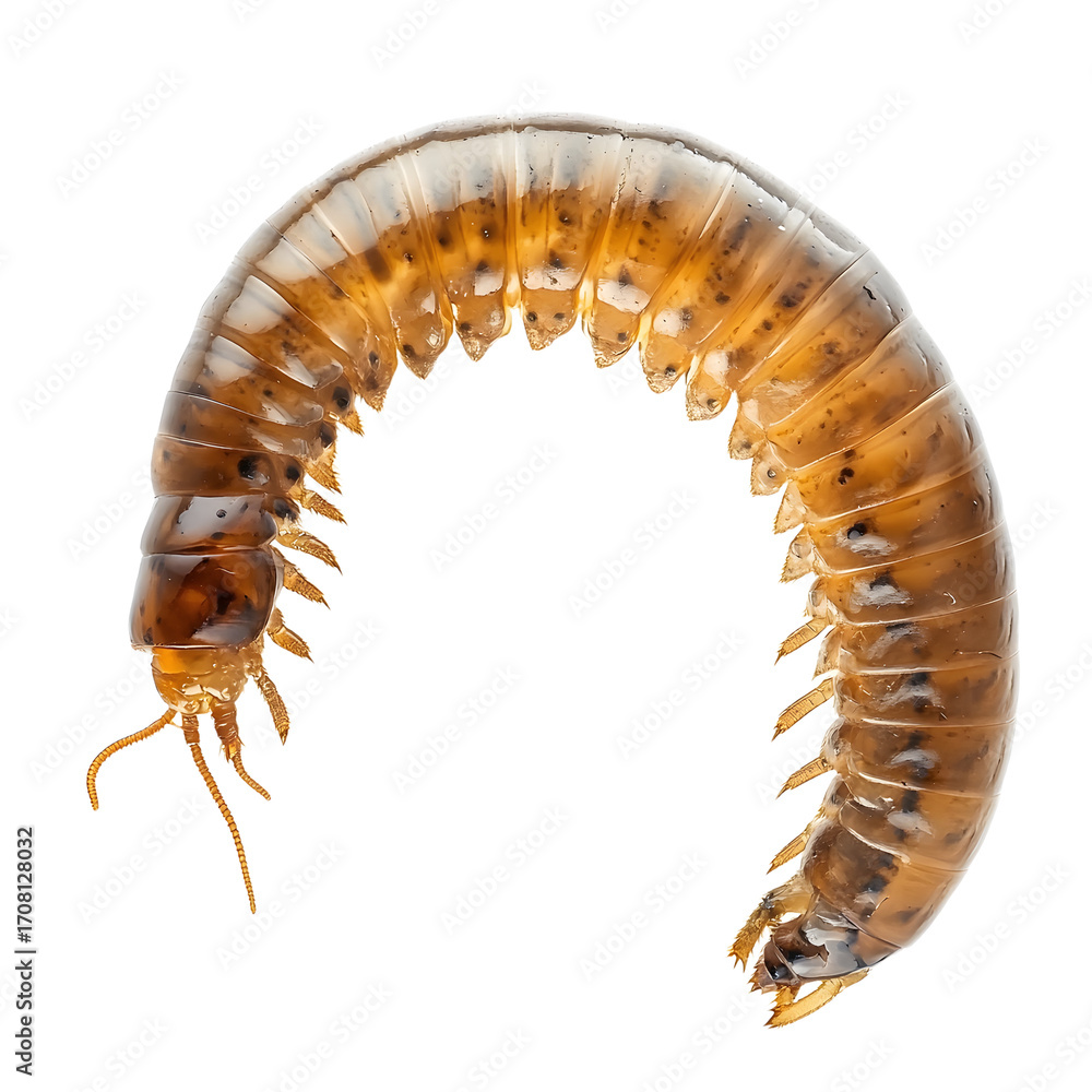 Fototapeta premium Isolated Larva of Mealworm Tenebrio molitor with Detailed Features