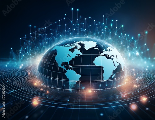 Wallpaper Mural world technology concepts global network and information sharing virtual metaverse technology world trade internet of things finance and telecommunication megatrends Torontodigital.ca