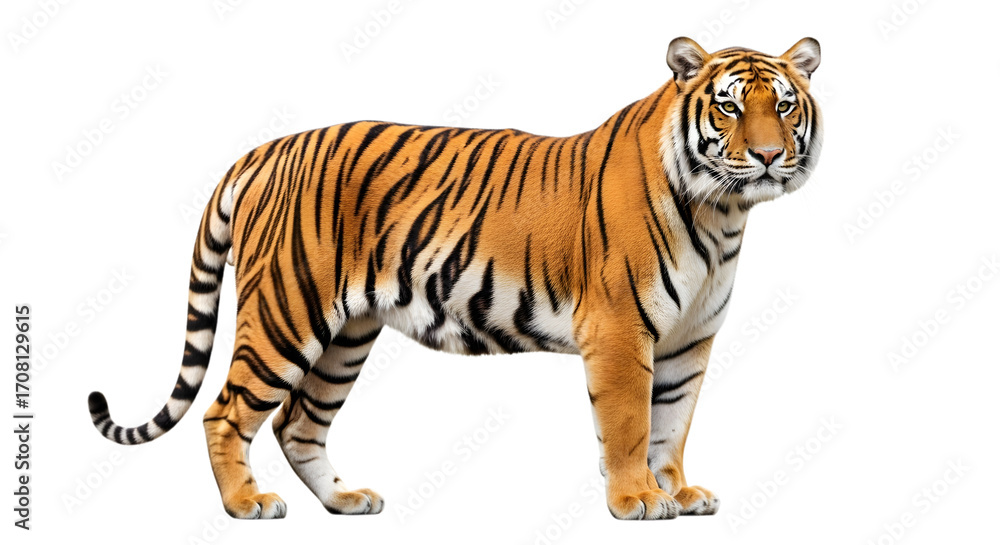 Obraz premium A majestic tiger standing proudly, isolated on transparent background