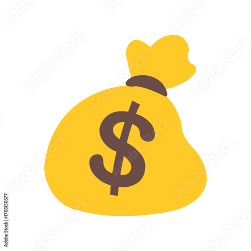 Yellow money bag icon with dollar sign on white background. Perfect for finance, savings, banking, investment, business, profit, wealth, economy, and success-related designs or illustrations.