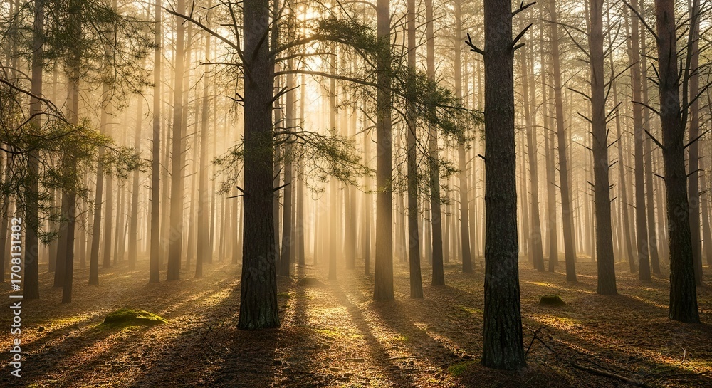 Fototapeta premium Misty forest sunlight