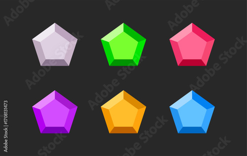 Precious stone. Diamond icon. Game coins. Gem sign. Luxury sign. Gemstone. Crystal. Luxury symbol. Premium quality. Game currency. Game ui elements. Game jewels. Jewel. Reward. Pentagon. Colored stone