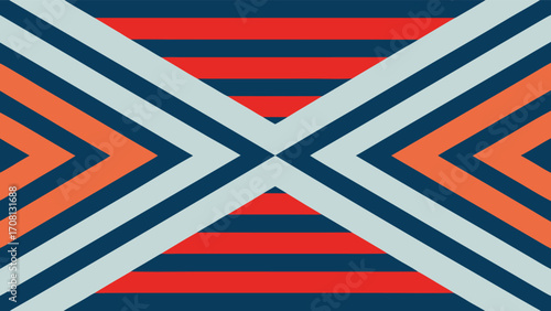 Geometric Abstract Pattern with Intersecting Lines and Stripes in Red Blue and Light Gray background
