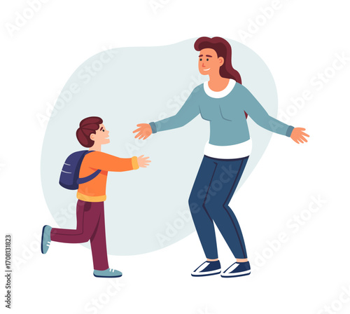 long-awaited meeting. end working day, family, cartoon characters, people return home. vector cartoon concept illustration.