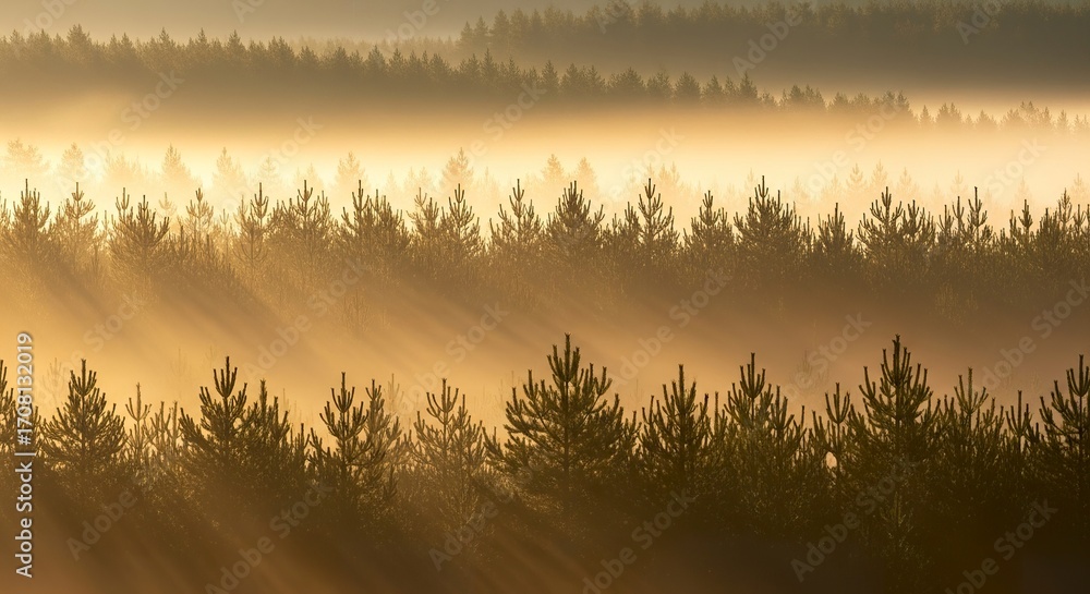 Fototapeta premium Misty forest sunrise