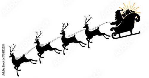 illustration of santa claus with reindeer sleigh