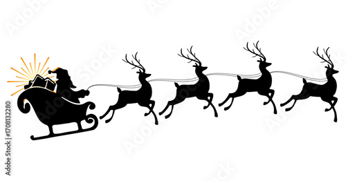 illustration of santa claus with reindeer sleigh