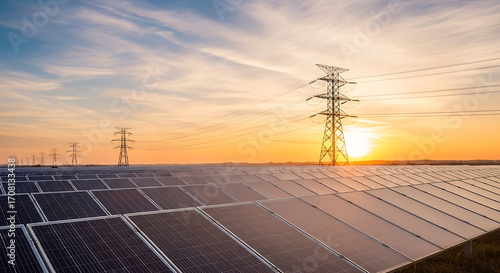 Solar energy farm powering the future with renewable sustainable electricity generation