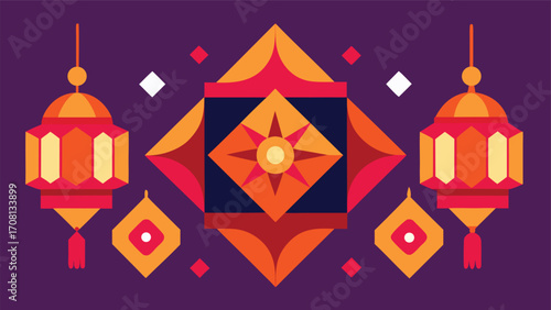 Vibrant geometric lanterns festive design vector illustration scalable eps icon