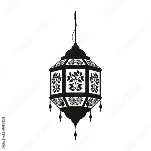 Vector art of intricate arabic lantern, a beacon of light and hope, illuminating the path with its ornate design