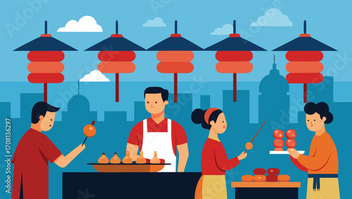 Hong kong street food market vector illustration scalable eps for asian culture and travel