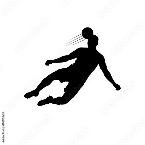 Silhouette of a soccer player heading the ball
