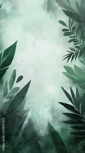 Tropical leaf background with copy space, drawn simple tropical background