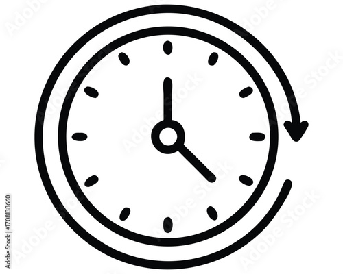 Clock vector illustration showing a wall clock with hour, minute, and second hands on a round dial