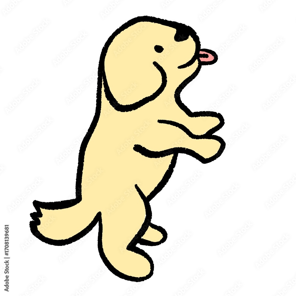 Obraz premium Cartoon golden retriever puppy standing and sticking tongue out. Cute and funny dog illustration.
