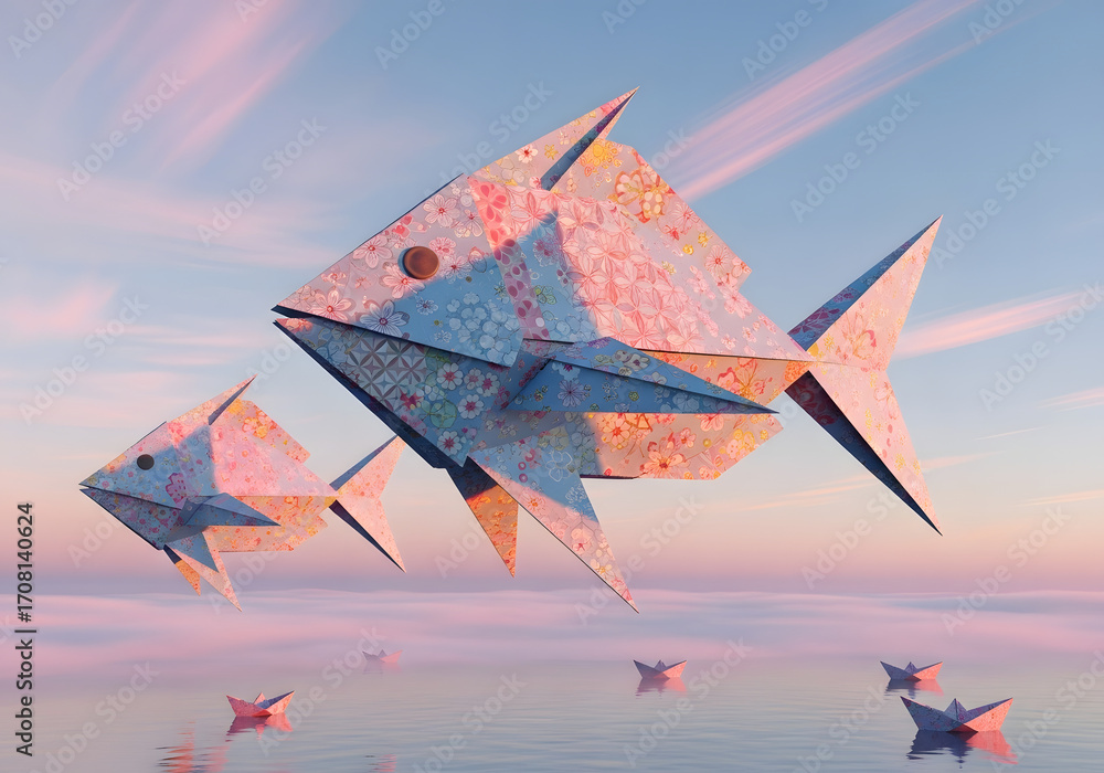 Seamless pattern with cartoon vector illustration of flying birds and airplanes in the sky with clouds