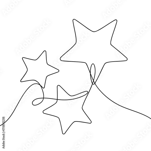 Continuous line drawing of stars. Minimalist black linear sketch isolated on white background. Hand drawn vector illustration.
