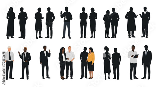 Vector Illustration of Diverse People Silhouettes Standing in Various Poses Collection AI EPS PNG