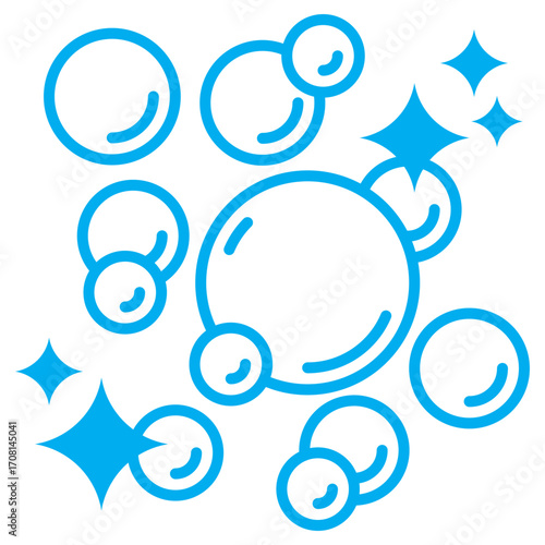 Shampoo shine bubbles linear icon isolated on transparent background. Soap bubbles outline vector illustration. Clean line style symbol for hygiene, washing, shining foam, shampoo and easy cleaning.