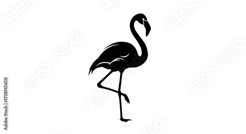 A stylized silhouette of a flamingo, presented in a striking black on white design.