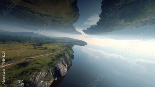 Majestic Landscape of Verdant Green Hills and Foggy Valleys in Nature Scene