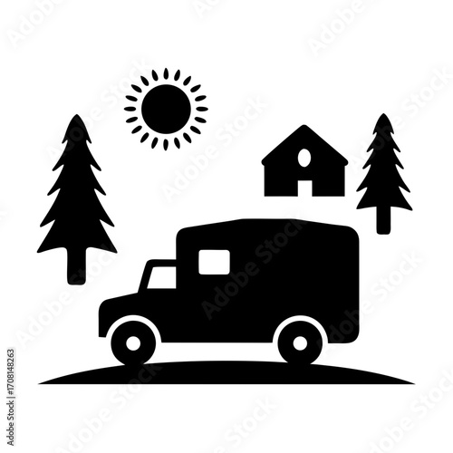Silhouette of armored truck driving through countryside scene vector