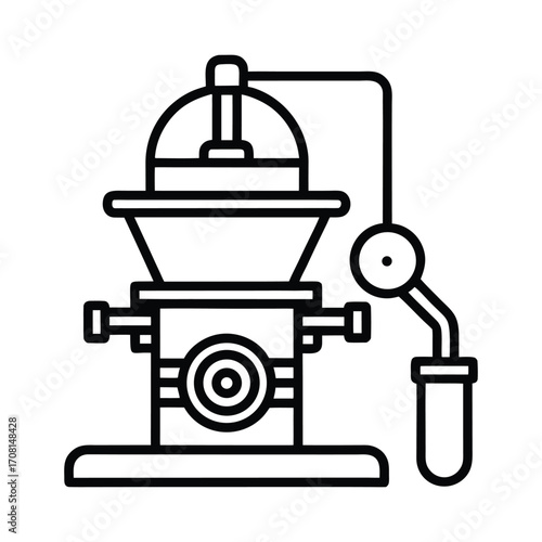 Outline icon of a hand crank grain mill on a white background