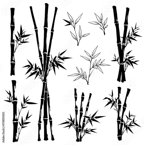 Elegant bamboo stalks arrangement conveys peace in a Japanese zen garden mood