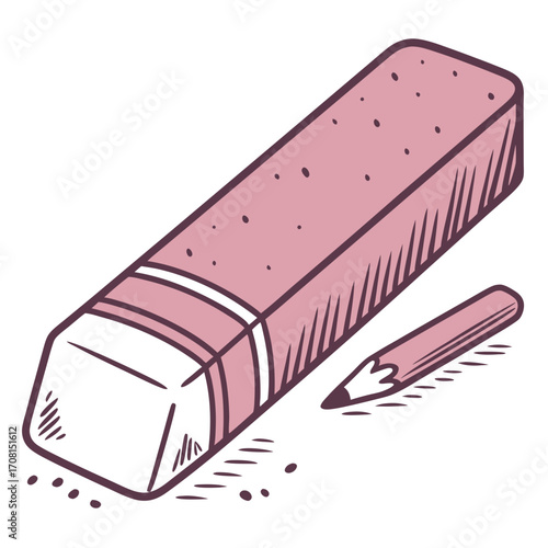 Pink eraser for correcting mistakes in drawing
