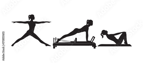 Illustration of a woman in a Pilates pose silhouette. Vector design.


