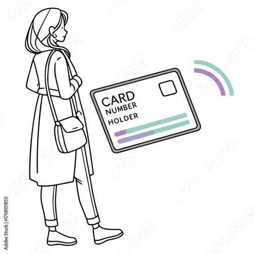 Woman with credit card contactless payment