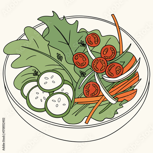 Bowl of salad illustration with fresh ingredients