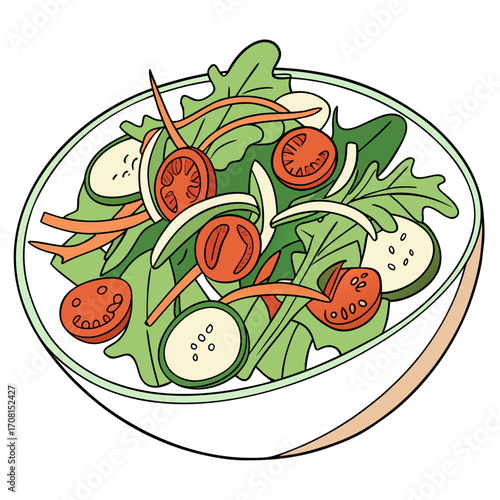 Bowl of salad illustration with fresh vegetables