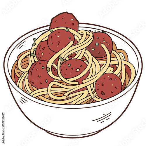 Bowl of spaghetti and meatballs illustration