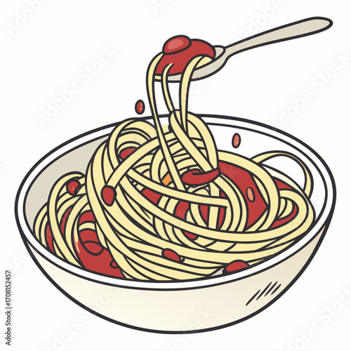 Bowl of spaghetti with tomato sauce illustration
