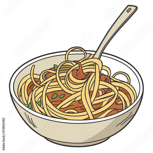 Bowl of spaghetti with meat sauce illustration