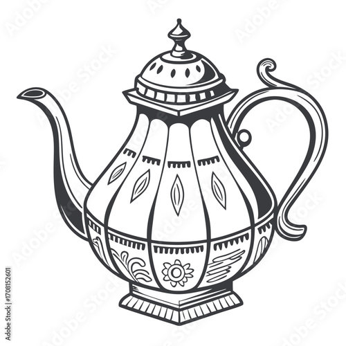 Elegant teapot with intricate designs drawing