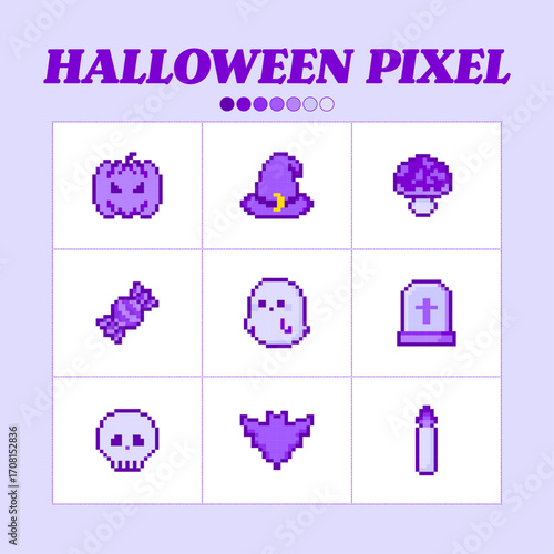 Halloween Pixel Art Icon Set – Cute Kawaii Purple Theme | ハロウィン ピクセル ドット絵 y2k アイコンセット キュート ファンシー